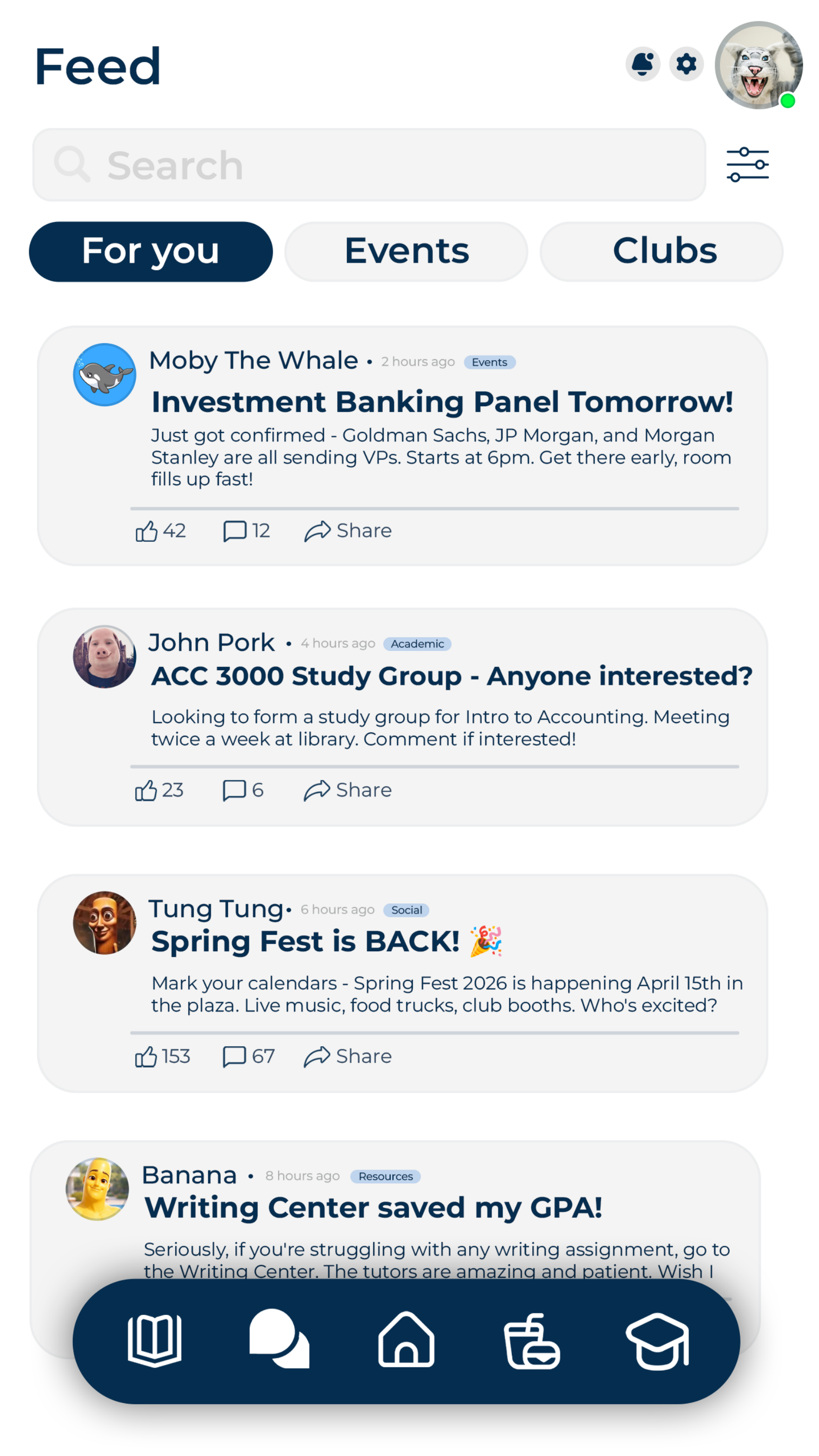 Feed screen