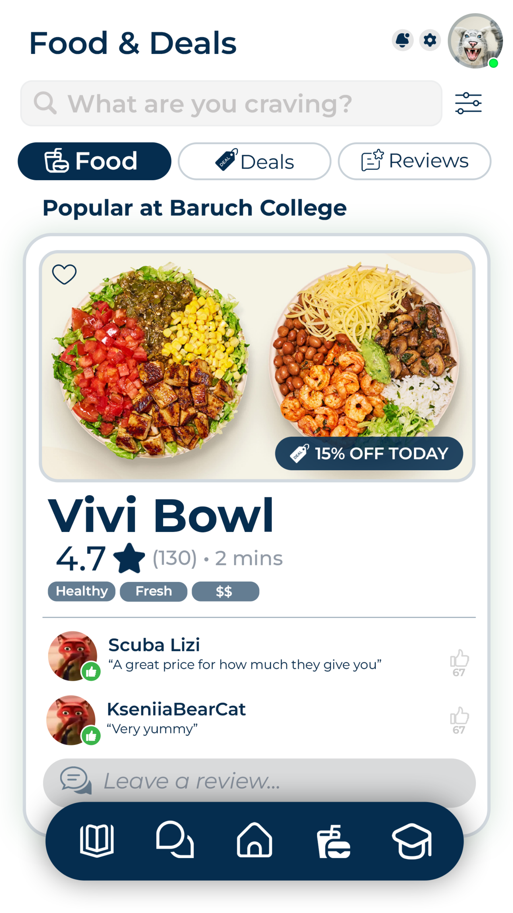 Food and Deals screen